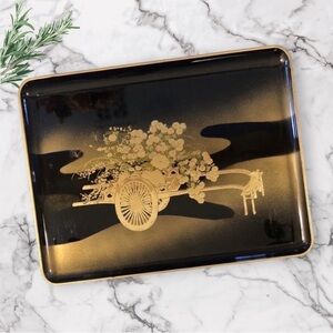 Vintage Otagiri Japan Flower Cart Lacquer Tray